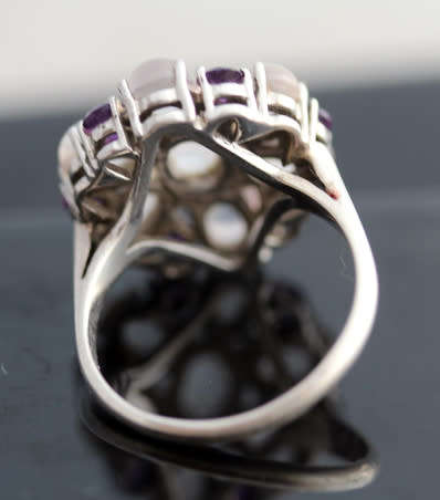 GORGEOUS AMETHYST & ROSE QUARTZ STERLING SILVER 925 CLUSTER RING GEM CERTIFICATE of AUTHENTICITY Inc