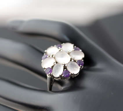 GORGEOUS AMETHYST & ROSE QUARTZ STERLING SILVER 925 CLUSTER RING GEM CERTIFICATE of AUTHENTICITY Inc