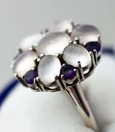 GORGEOUS AMETHYST & ROSE QUARTZ STERLING SILVER 925 CLUSTER RING GEM CERTIFICATE of AUTHENTICITY Inc