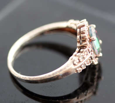 UNUSUAL MYSTIC TOPAZ AND DIAMOND STERLING SILVER RING. 925. LIMITED EDITION HALLMARK