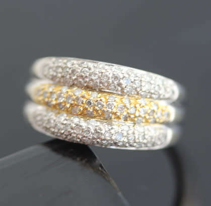 UNUSUAL 9CT WHITE & YELLOW GOLD PAVE 0,45ct DIAMOND RING *JEWELLER CERTIFICATE R16'000* LONDON ASSAY