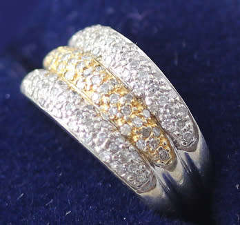 UNUSUAL 9CT WHITE & YELLOW GOLD PAVE 0,45ct DIAMOND RING *JEWELLER CERTIFICATE R16'000* LONDON ASSAY