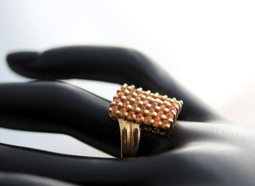 VIVID LARGE CITRINE GEMSTONE 9ct GOLD RING VINTAGE RECTANGULAR CHEQUER BOARD BIRMINGHAM ASSAY