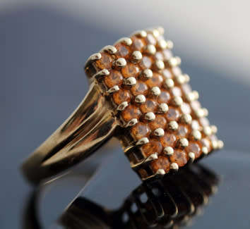 VIVID LARGE CITRINE GEMSTONE 9ct GOLD RING VINTAGE RECTANGULAR CHEQUER BOARD BIRMINGHAM ASSAY