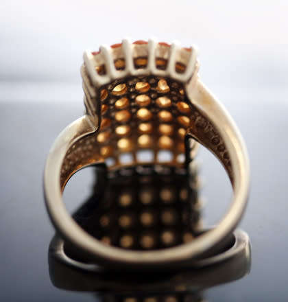 VIVID LARGE CITRINE GEMSTONE 9ct GOLD RING VINTAGE RECTANGULAR CHEQUER BOARD BIRMINGHAM ASSAY