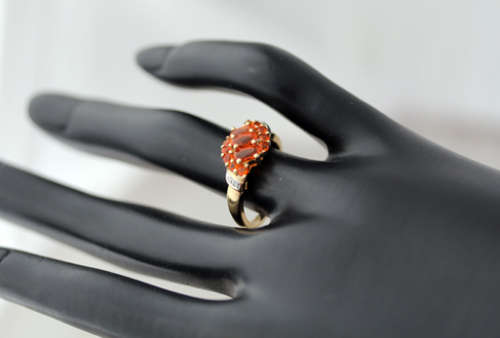 EYE-CATCHING FIRE OPAL 9CT GOLD ENGLISH RING AFRICA MINED DIAMOND ACCENTS DRAMATIC! VIVID COLOURS