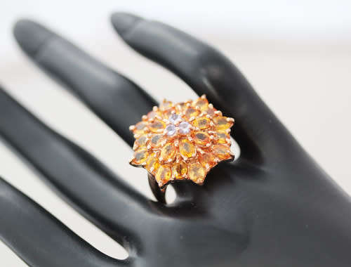 SPECTACULAR BRIGHT GEMSTONE CLUSTER REAL YELLOW SAPPHIRE, CITRINE & TANZANITE STERLING SILVER RING