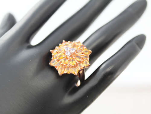 SPECTACULAR BRIGHT GEMSTONE CLUSTER REAL YELLOW SAPPHIRE, CITRINE & TANZANITE STERLING SILVER RING