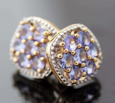 GORGEOUS VINTAGE TANZANITE 2,5ct STUD 10CT YELLOW GOLD EARRINGS AA QUALITY Cert of Authenticity incl