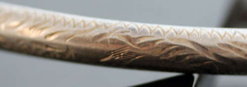 VINTAGE ETCHED DESIGN STERLING SILVER HINGE CLOSE BRACELET WITH SAFETY CHAIN. 925.