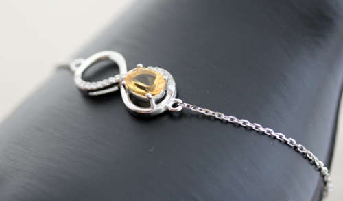 DELICATE CITRINE AND CUBIC ZIRCONIA STERLING SILVER BRACELET. 925.