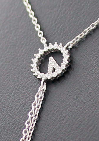 DELICATE LONG Y DESIGN NATURAL PEARL AND CUBIC ZIRCONIA STERLING SILVER PENDANT NECKLACE. 925.