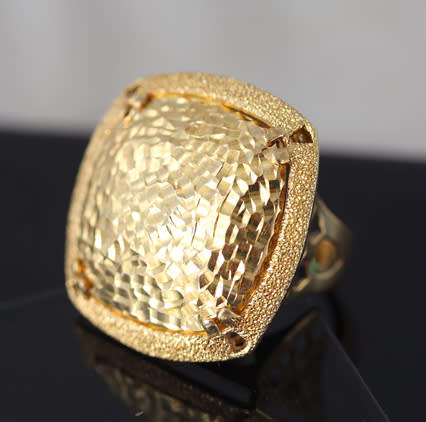 GEOMETRIC HAMMERED-FINISH HANDCRAFTED ITALIAN STERLING SILVER RING LARGE! HEAVY Gold hue finish