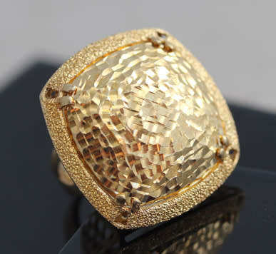 GEOMETRIC HAMMERED-FINISH HANDCRAFTED ITALIAN STERLING SILVER RING LARGE! HEAVY Gold hue finish