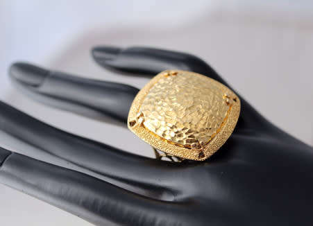 GEOMETRIC HAMMERED-FINISH HANDCRAFTED ITALIAN STERLING SILVER RING LARGE! HEAVY Gold hue finish
