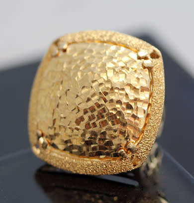 GEOMETRIC HAMMERED-FINISH HANDCRAFTED ITALIAN STERLING SILVER RING LARGE! HEAVY Gold hue finish
