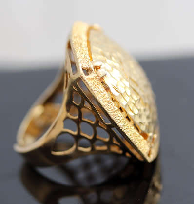 GEOMETRIC HAMMERED-FINISH HANDCRAFTED ITALIAN STERLING SILVER RING LARGE! HEAVY Gold hue finish