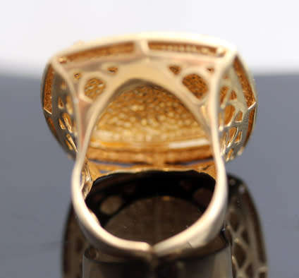 GEOMETRIC HAMMERED-FINISH HANDCRAFTED ITALIAN STERLING SILVER RING LARGE! HEAVY Gold hue finish
