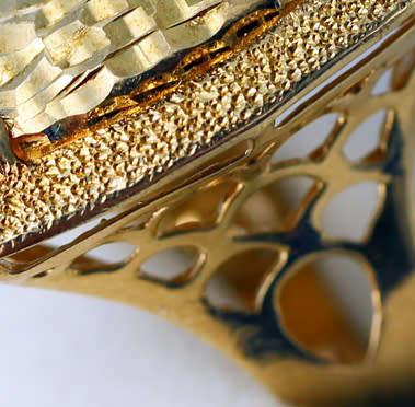 GEOMETRIC HAMMERED-FINISH HANDCRAFTED ITALIAN STERLING SILVER RING LARGE! HEAVY Gold hue finish