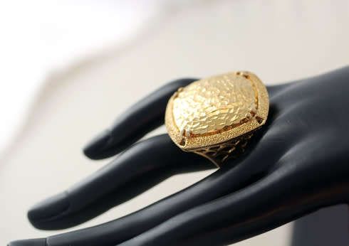 GEOMETRIC HAMMERED-FINISH HANDCRAFTED ITALIAN STERLING SILVER RING LARGE! HEAVY Gold hue finish