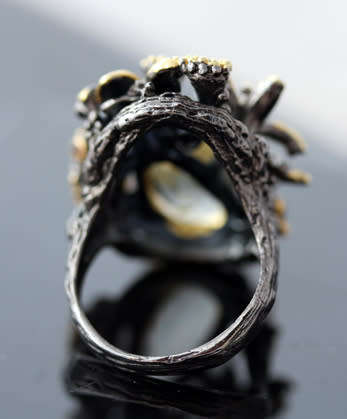 DRAMATIC HANDCRAFTED LARGE GREEN AMETHYST & GARNET STERLING SILVER RING. JEWELLERY ART! HEAVY!