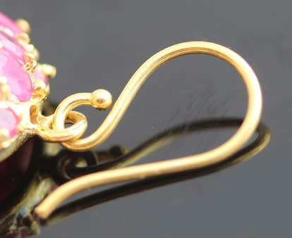 SUMPTUOUS RUBY AND PEARL GOLD-HUED STERLING SILVER DROP & DANGLE EARRINGS. 925