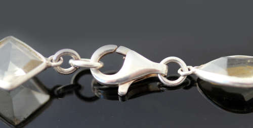 VINTAGE VERY LONG STERLING SILVER NECKLACE LEMON QUARTZ GEMSTONES ORGANIC HANDMADE