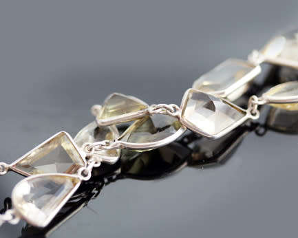 VINTAGE VERY LONG STERLING SILVER NECKLACE LEMON QUARTZ GEMSTONES ORGANIC HANDMADE