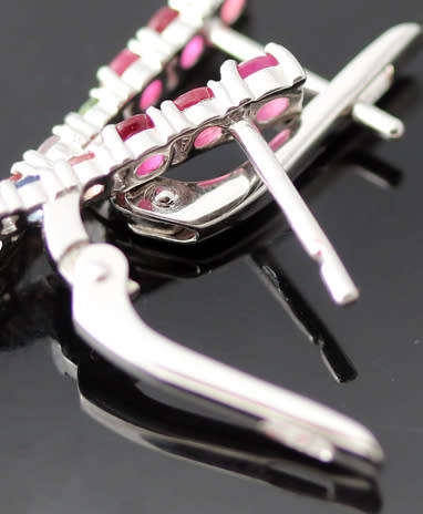 VERY LONG STERLING EARRINGS SET WITH REAL BLACK OPALS, RUBIES AND NATURAL SAPPHIRES - 70mm LONG!