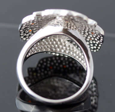 LARGE MOTHER OF PEARL FLORAL HANDCRAFTED MOSAIC DESIGN STERLING SILVER RING. 'JEWLLERY ART!'