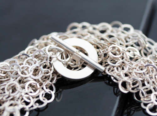 HEAVY BOLD 6-STRAND ITALIAN STERLING SILVER LAYERED FLAT LINK CHAIN NECKLACE TOGGLE CLOSE