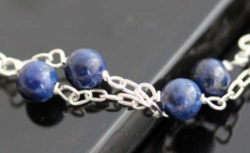 BEAUTIFUL DELICATE LAPIS LAZULI STERLING SILVER OPENWORK NECKLACE. 925