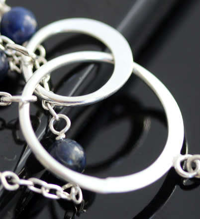 BEAUTIFUL DELICATE LAPIS LAZULI STERLING SILVER OPENWORK NECKLACE. 925