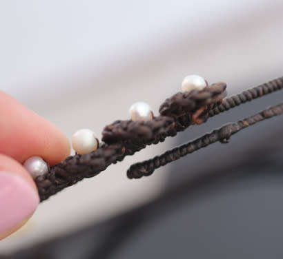 HANDMADE BAROQUE PEARL AND MOTHER OF PEARL BRAIDED COLLAR NECKLACE. VERY UNUSUAL & PRETTY!