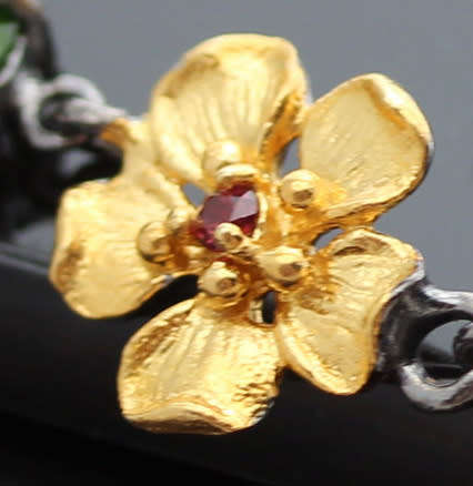 STERLING SILVER BRACELET WITH NATURAL CHROME DIOPSIDE & PINK TOURMALINE GEMSTONES