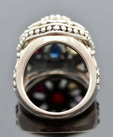 LARGE DOME-SHAPED THICK AND SOLID STERLING SILVER RING REAL CITRINE, GARNET, AMETHYST, TOPAZ