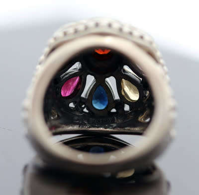 LARGE DOME-SHAPED THICK AND SOLID STERLING SILVER RING REAL CITRINE, GARNET, AMETHYST, TOPAZ