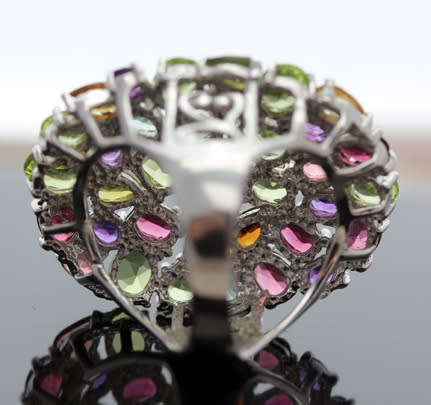 VERY LARGE OVAL MULTI-GEMSTONE (all real!) STERLING SILVER RING MAGNIFICENT DISPLAY OF COLOUR 15,97g
