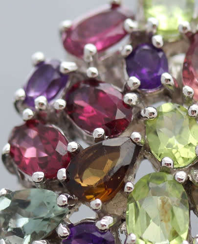 VERY LARGE OVAL MULTI-GEMSTONE (all real!) STERLING SILVER RING MAGNIFICENT DISPLAY OF COLOUR 15,97g