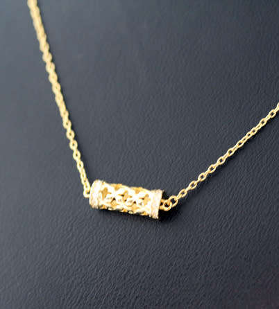 ELEGANT & FUNKY GOLD HUED STERLING SILVER CHAIN NECKLACE HORIZONTAL BEAD DETAIL AND CUBIC ZIRCONIA