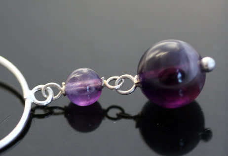 STERLING SILVER OPEN LINK CHAIN NECKLACE WITH AMETHYST AND LARGE ROUND LINKS IN FRONT