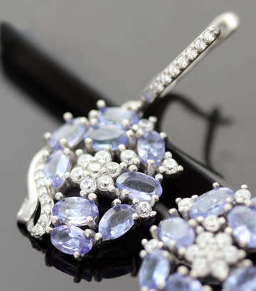 REAL TANZANITE GEMSTONE STERLING SILVER DROP & DANGLE EARRINGS WITH CUBIC ZIRCONIA ACCENTS. 925