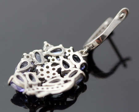 REAL TANZANITE GEMSTONE STERLING SILVER DROP & DANGLE EARRINGS WITH CUBIC ZIRCONIA ACCENTS. 925