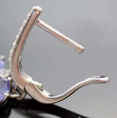 REAL TANZANITE GEMSTONE STERLING SILVER DROP & DANGLE EARRINGS WITH CUBIC ZIRCONIA ACCENTS. 925