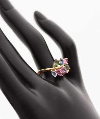 14K YELLOW GOLD NATURAL SAPPHIRE LEAF FROND RING. 375. AFRICA-MINED SAPPHIRES.