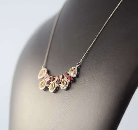 EYE-CATCHING CITRINE, GARNET LARGE HEAVY STERLING SILVER NECKLACE - SOLID 'PENDANT' on 'PSNAKE CHAIN
