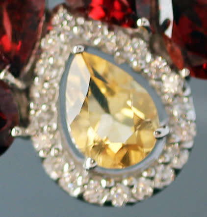 EYE-CATCHING CITRINE, GARNET LARGE HEAVY STERLING SILVER NECKLACE - SOLID 'PENDANT' on 'PSNAKE CHAIN