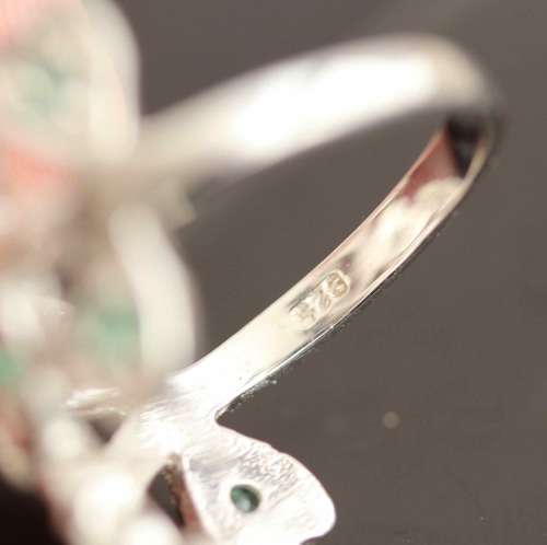 LARGE SOLID STERLING SILVER RING NATURAL AAA GRADE EMERALDS COLUMBIAN MINED