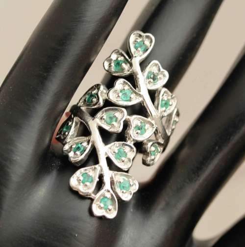 LARGE SOLID STERLING SILVER RING NATURAL AAA GRADE EMERALDS COLUMBIAN MINED