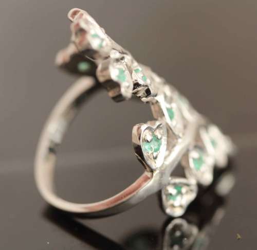 LARGE SOLID STERLING SILVER RING NATURAL AAA GRADE EMERALDS COLUMBIAN MINED